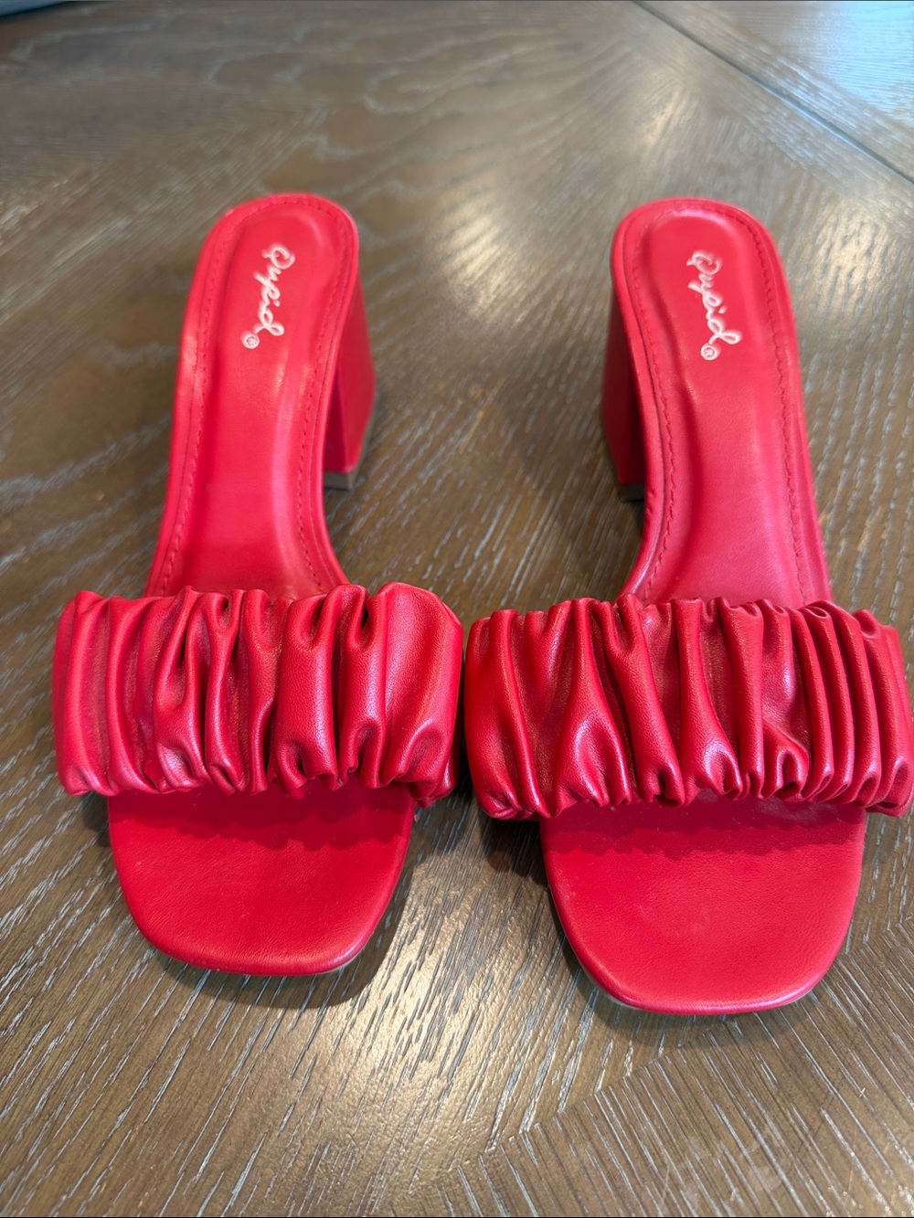 Qupid Red Ruched Slide Sandals